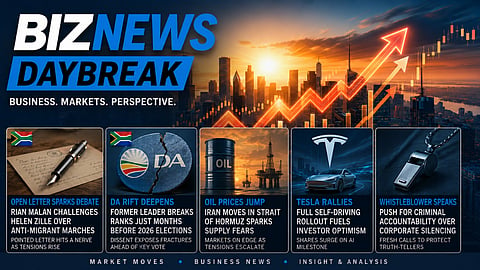 BN Daybreak: Rian Malan's letter to Helen Zille; Steenhuisen turns on the DA; Tesla self-driving