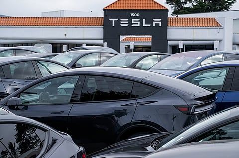 Tesla electric vehicles (EV) at the company's store in Colma, California, US