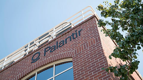 Palantir Technologies Inc. signage is displayed outside the company's headquarters in Palo Alto, California, U.S.