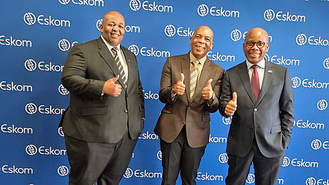 Dan Marokane, Eskom CEO (left); Kgosientsho Ramokgopa, Minister of Energy and Electricity (middle); Mteto Nyati, Eskom chairman (right)