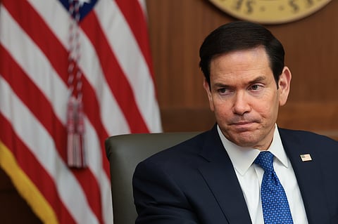 CAMP DAVID, MARYLAND - JULY 31: Secretary of State Marco Rubio (C) speaks during a Cabinet meeting at Camp David, the presidential retreat, on July 31, 2026 in Camp David, Maryland. Trump convened members of his Cabinet at the presidential retreat as the war with Iran continues. (Photo by Anna Moneymaker/Getty Images)