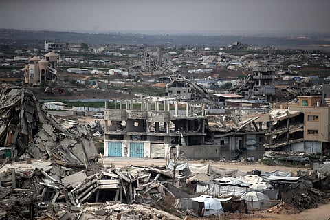 A general view of destroyed buildings in the Tel al-Hawa neighbourhood of Gaza City, on August 6, 2026. More than two-and-a-half years after the conflict began, Gaza remains in a severe humanitarian crisis, and despite a fragile ceasefire reached between Israel and Hamas in October 2025, efforts to bring the war to a definitive end have stalled for months. (Photo by Majdi Fathi/NurPhoto via Getty Images)