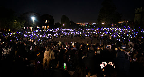 CAPE TOWN, SOUTH AFRICA - SEPTEMBER 18: Over a 1000 students at the vigil for the Lives lost to GBVF at Saarah Baartman Hall, University of Cape Town on September 18, 2026 in Cape Town, South Africa. The vigil is in protest to address South Africa's escalating gender-based violence and femicide (GBVF) epidemic and also remembers the vulnerable women and children who have been killed. (Photo by Gallo Images/Brenton Geach)