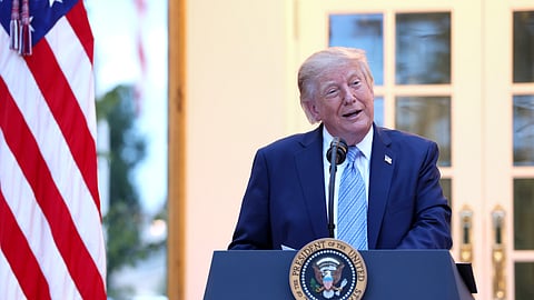 WASHINGTON, DC - SEPTEMBER 17: U.S. President Donald Trump speaks at a dinner in the Rose Garden of the White House on September 17, 2026 in Washington, DC. Trump is hosting the dinner for more than 100 hunters, anglers and outdoor industry leaders. (Photo by Anna Moneymaker/Getty Images)