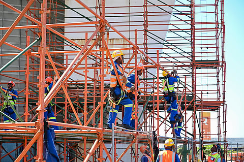 DURBAN, SOUTH AFRICA - OCTOBER 24: Construction refurbishments at Moses Mabhida Stadium on October 24, 2024 in Durban, South Africa. The iconic stadium is currently being refurbished to ensure that the facility remains world class and maintains its reputation as one of South Africa's grandest sporting facility. (Photo by Gallo Images/Darren Stewart)