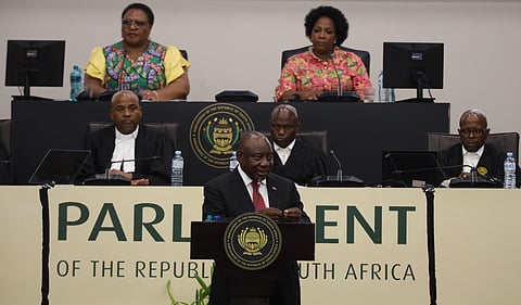 CAPE TOWN, SOUTH AFRICA - FEBRUARY 19: President of South Africa Cyril Ramaphosa during the Presidential Response To The SONA Debate at the Nieuwmeester Dome on February 19, 2026 in Cape Town, South Africa. The National Assembly (NA) and the National Council of Provinces (NCOP) debated the State of the Nation Address (SONA), which President Cyril Ramaphosa delivered at the Cape Town City Hall on February 12th. (Photo by Gallo Images/Ziyaad Douglas)