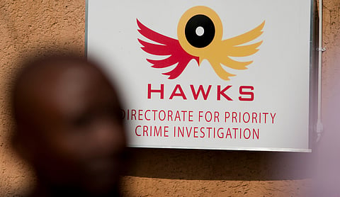 PRETORIA, SOUTH AFRICA - AUGUST 24: The Hawks logo on August 24, 2016 in Pretoria, South Africa. The Hawks are South Africa's Directorate for Priority Crime Investigation which targets organized and economic crimes, corruption and other serious crimes. (Photo by Gallo Images / Thapelo Maphakela)