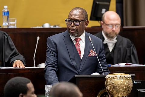 CAPE TOWN, SOUTH AFRICA - OCTOBER 21: Minister of Finance Enoch Godongwana delivers the Medium-Term Budget Policy Statement at Good Hope Chamber at Parliament on October 21, 2026 in Cape Town, South Africa. The statement updates national economic forecasts, adjusts spending plans, and sets the fiscal framework for the upcoming budget cycle. (Photo by Gallo Images/Jeffrey Abrahams)