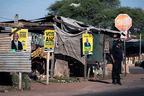 LETLHABILE SOUTH AFRICA - OCTOBER 24: African National Congress (ANC) posters hang on a house on October 24, 2026 in central Letlhabile, South Africa. South Africa will hold municipal elections on November 4, 2026. (Photo by Per-Anders Pettersson/Getty Images)