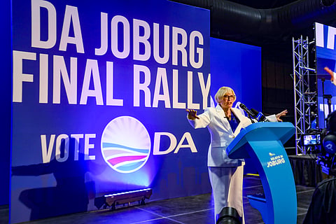 JOHANNESBURG, SOUTH AFRICA - OCTOBER 17: DA Johannesburg Mayoral candidate and Federal Chairperson Helen Zille deliver the main address at the "Joburg: Now or NEVER" Rally at Nasrec Expo Centre on October 17, 2026 in Johannesburg, South Africa. The rally aimed to rally supporters under the banner of stopping municipal decay and fixing service delivery. (Photo by Gallo Images/Fani Mahuntsi)