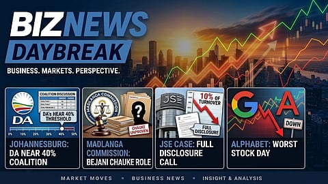 BN Daybreak: Van Onselen on Joburg; Moeng on Chauke; JSE's 10% risk; Alphabet plunges