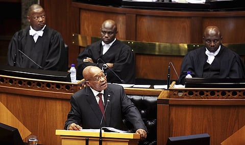 South Africa's President Jacob Zuma delivers his State of the Nation address at the opening session of Parliament in Cape Town, February 11, 2016.  REUTERS/Schalk van Zuydam