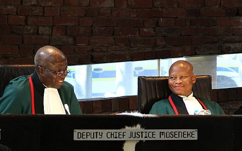Deputy Chief Justice Dikgang Moseneke with Chief Justice Mogoeng Mogoeng during a special session to mark the retirement of the Deputy Chief Justice. (Photo: GCIS)