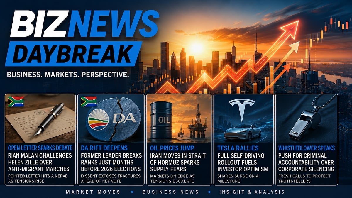 BN Daybreak: Rian Malan's letter to Helen Zille; Steenhuisen turns on the DA; Tesla self-driving