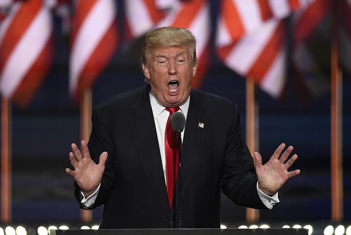Donald Trump, 2016 Republican presidential nominee, speaks during the Republican National Convention in Ohio, U.S. (Photographer: David Paul Morris/Bloomberg )