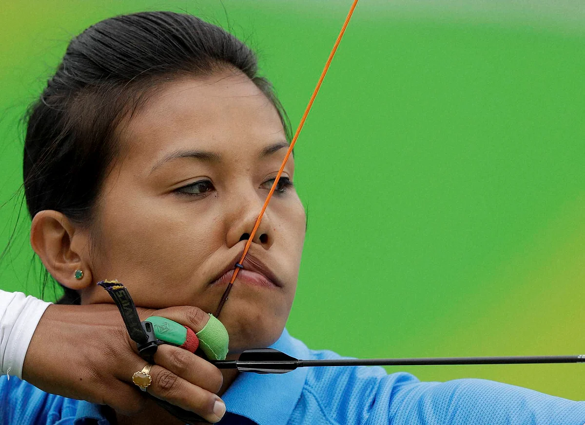 Bombayla Devi Laishram releases her arrow during an elimination round of the individual archery competition during the 2016 Summer Olympics (Source: PTI)