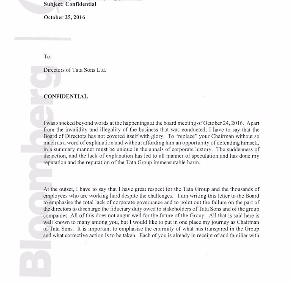 A Full Reproduction Of Cyrus Mistry’s October 25 Letter To The Tata Sons Board