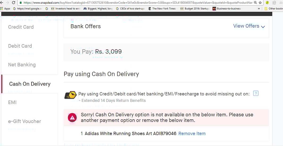 A screenshot of the Snapdeal website.