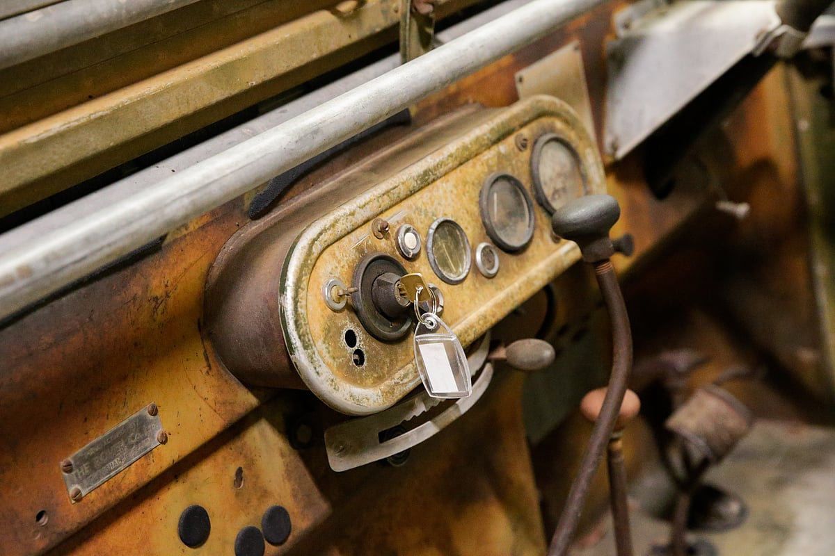 A key sits in the ignition of a fully operational Land Rover Series One automobile waiting for body and interior work at Land Rover’s Classic Workshop. (Photographer: Matthew Lloyd/Bloomberg)