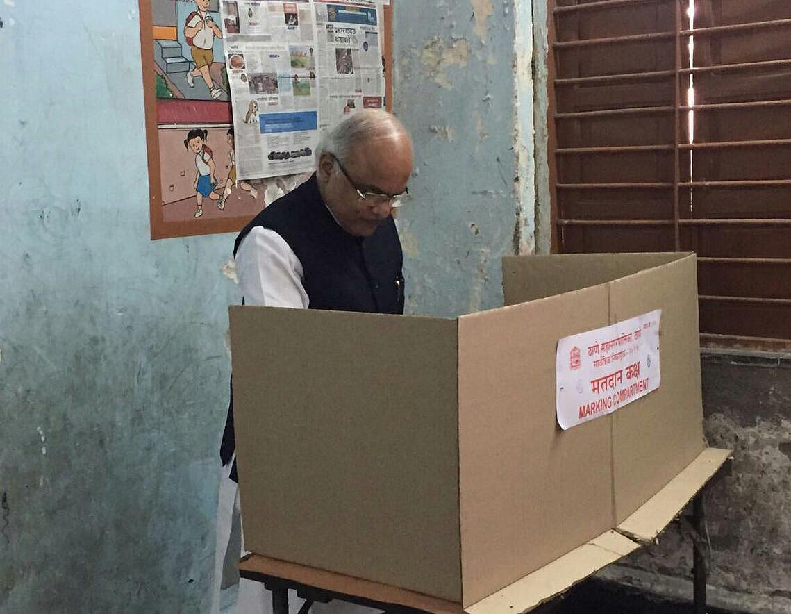 Rajya Sabha MP Vinay Sahasrabuddhe votes.