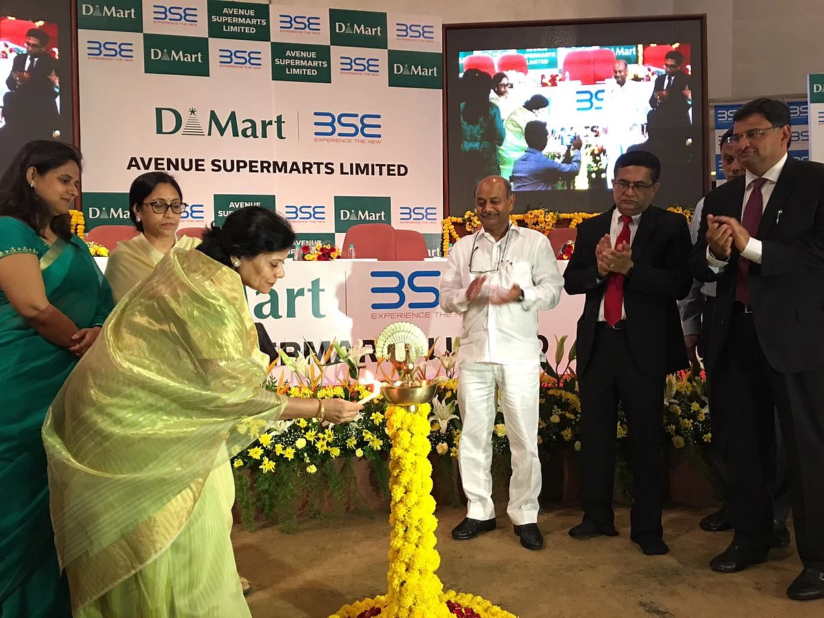 Radhakishan Damani at the Avenue Supermarts listing ceremony in the Bombay Stock Exchange. (Photographer: Vijay Sartape/BloombergQuint)