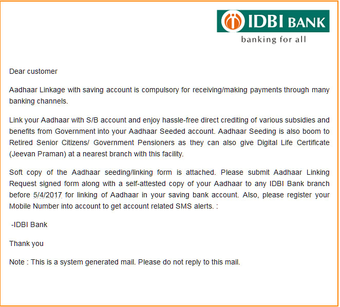 IDFC Bank’s mailer