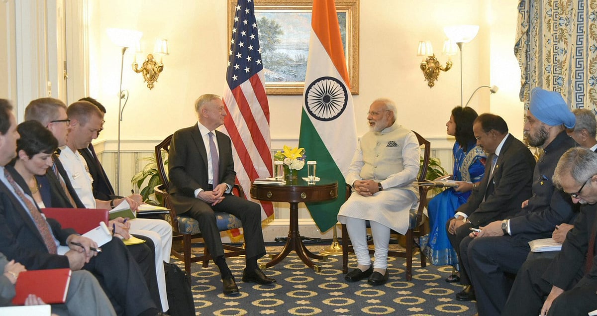Indian Prime Minister Narendra Modi talks with U.S. Secretary of Defense,  James Mattis in Washington D.C., on June 26, 2017. (Photograph:  PTI)