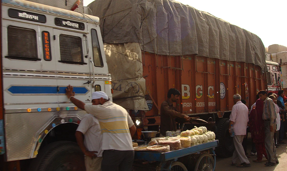 Trucks at the Wagah border crossing near Amritsar, Punjab. (Photograph: Raj Bhala)