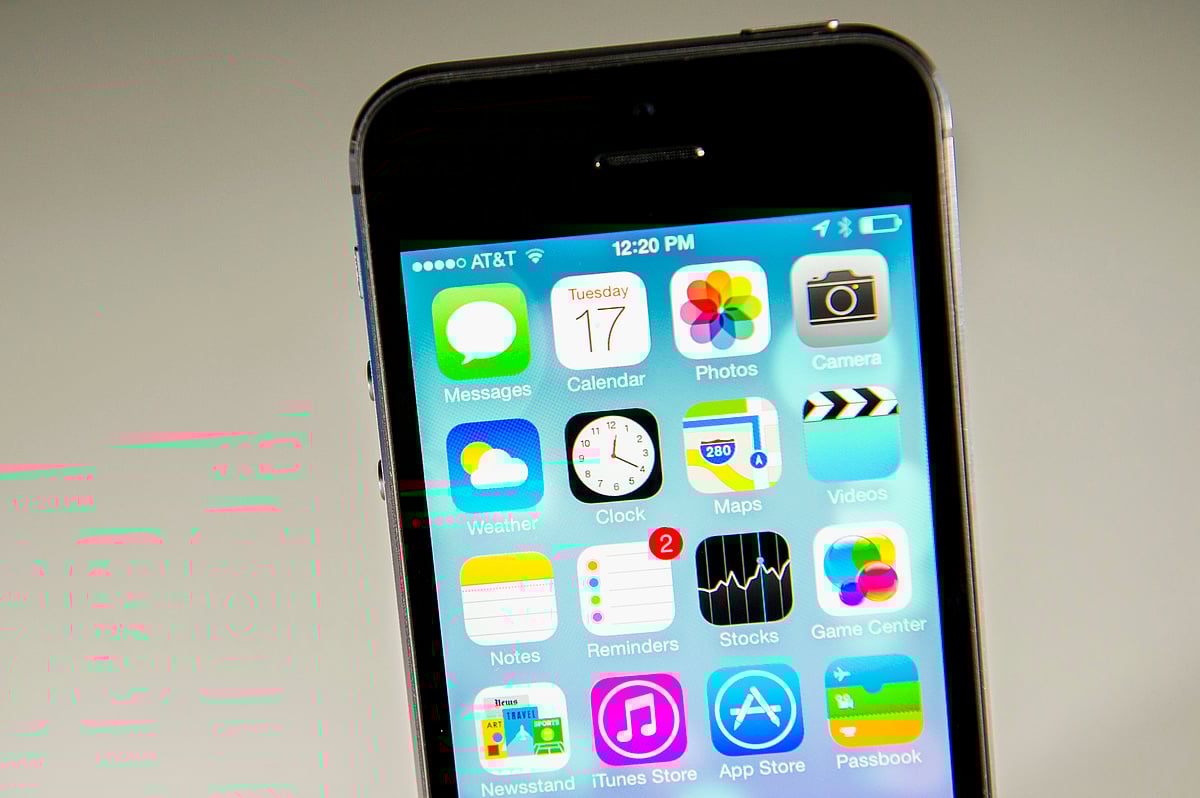 The Apple Inc., iPhone 5S showing iOS 7 is displayed for a photograph in San Francisco, California, U.S. (Photographer: David Paul Morris/Bloomberg)