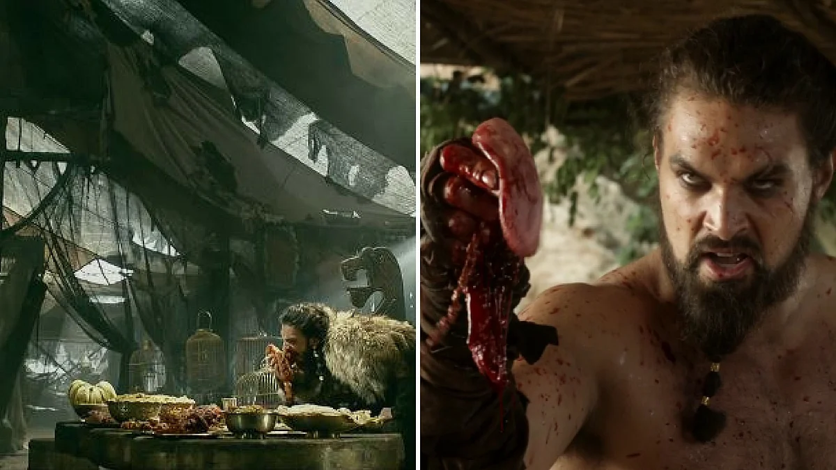 Khal Drogo has in many instances eaten raw meat, Ranveer appears to be doing the same in this shot. 