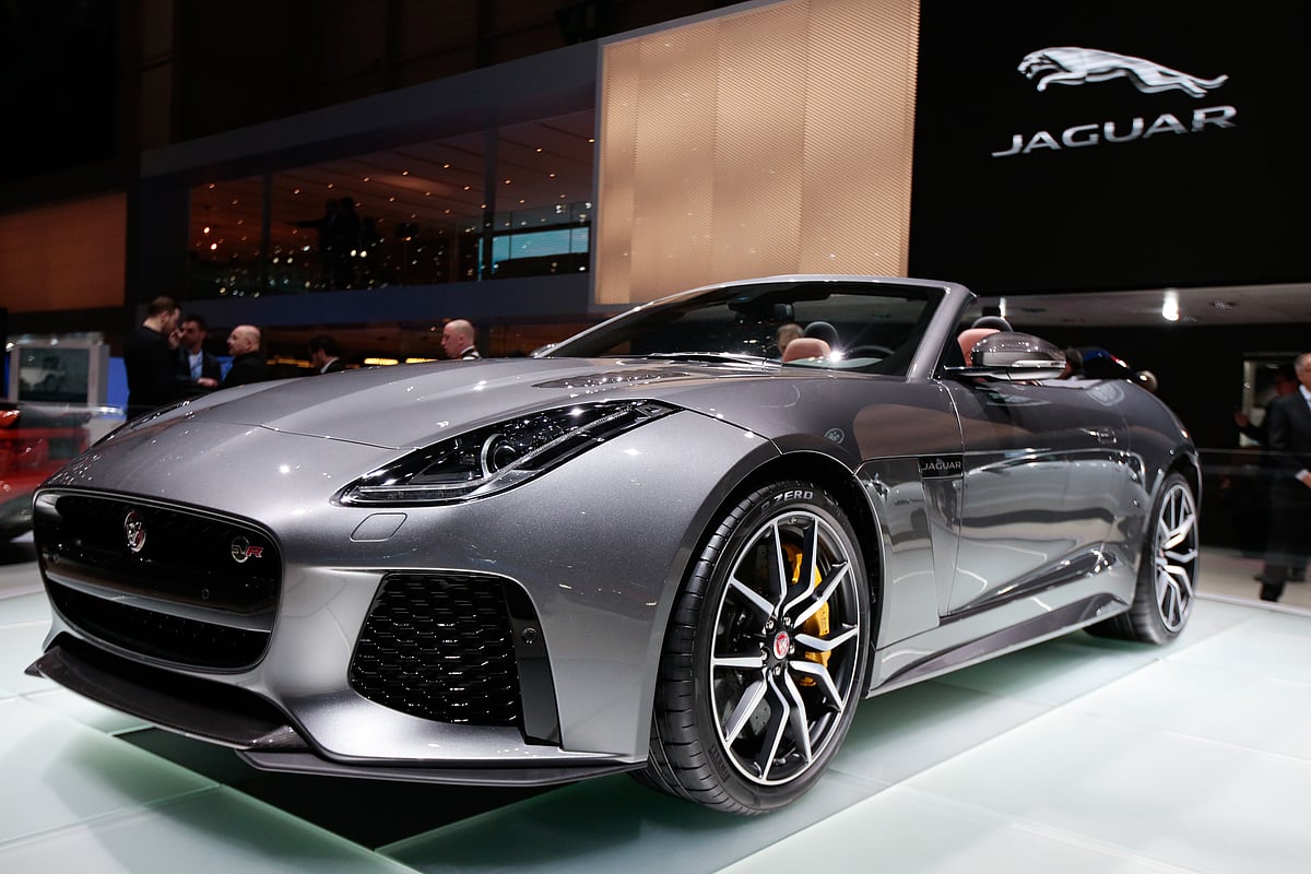 

A Jaguar F-type SVR automobile,  on display on the first day of the 86th Geneva International Motor Show in Geneva, Switzerland. (Photographer: Jason Alden/Bloomberg)