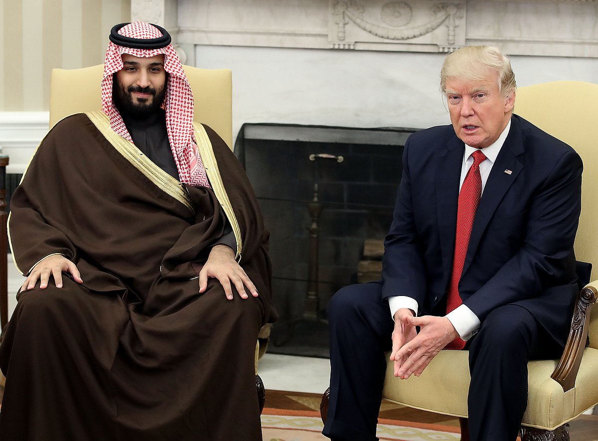 U.S. President Donald Trump, speaks with Mohammed bin Salman, then the Kingdom of Saudi Arabia’s deputy crown prince, in the Oval Office of the White House in Washington, D.C.,  on March 14, 2017. (Photographer: Mark Wilson/Pool via Bloomberg)