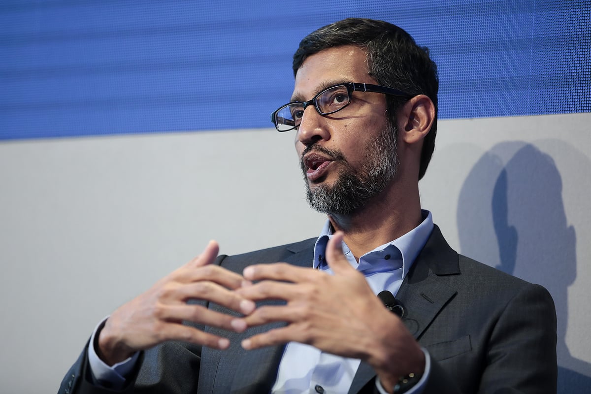 Sundar Pichai, chief executive officer of Google Inc., speaks during a panel session on day two of the World Economic Forum (WEF) in Davos, Switzerland. (Photographer: Jason Alden/Bloomberg) &nbsp;