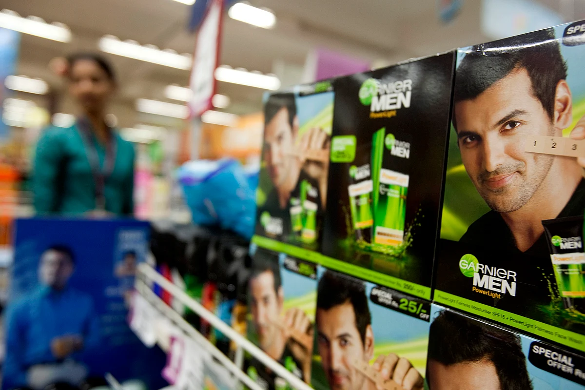 L’Oreal SA’s Garnier Mens skin lightening products are displayed at a Big Bazaar outlet in Mumbai. (Photographer: Prashanth Vishwanathan/Bloomberg)