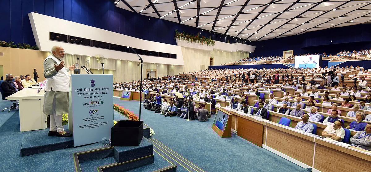 Prime Minister Narendra Modi addresses IAS officers, on ‘Civil Services Day’, April 21, 2018. (Photograph: PIB)