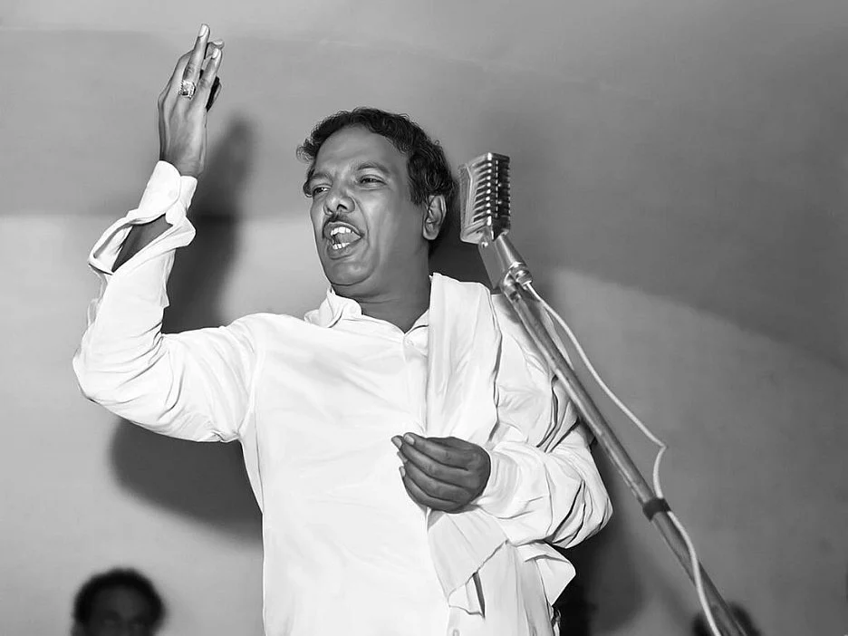M Karunanidhi in the early days of the DMK. (Image: <a href="https://twitter.com/kalaignar89">@<b>kalaignar89</b></a>)