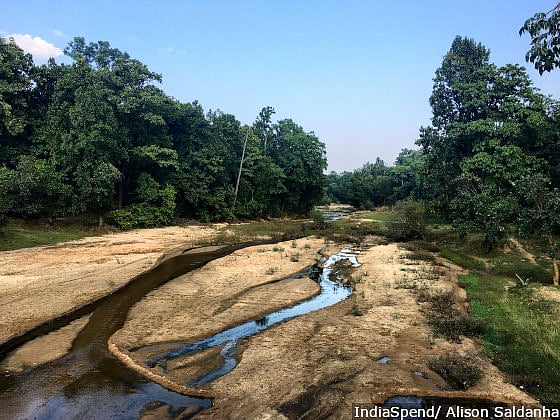 A river runs through the Semersot Wildlife Sanctuary in Balrampur district, northern Chhattisgarh. The river bed was once visible only in the summer. Now, in November, the river runs dry, an indicator of changing local climate.
