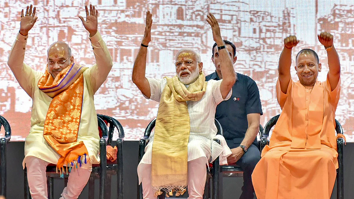 <div class="paragraphs"><p>Prime Minister Narendra Modi, along with Uttar Pradesh Chief Minister Yogi Adityanath, and then BJP President Amit Shah, in Varanasi. (Photograph: PTI)</p></div>
