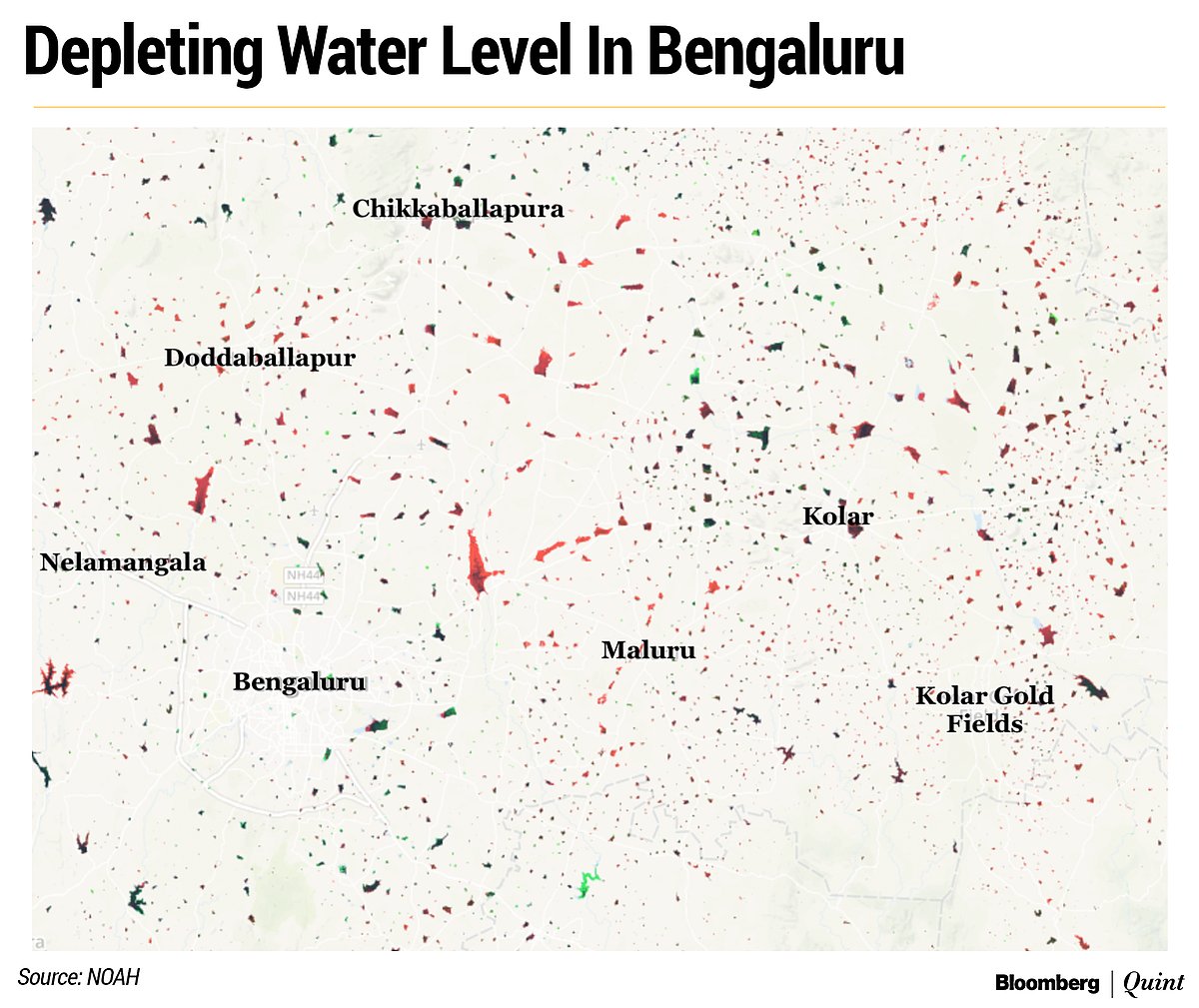 Several water bodies around Bengaluru have gone dry or reduced considerably in size, according to satellite data. (Source: NOAH)