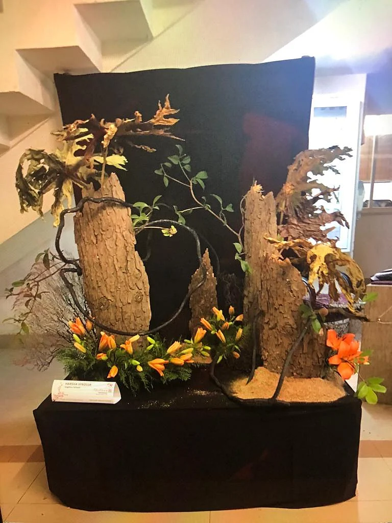 An Ikebana exhibit made from recycled materials by Harsha Hinduja. 