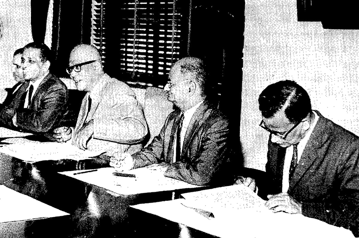 RBI Governor PC Bhattacharya (centre), with LK Jha an BN Adarkar, both of whom went on be appointed RBI governors as well. (Photograph: RBI History)
