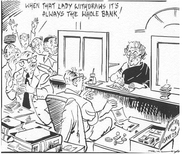 RK Laxman’s cartoon in The Times of India, on April 16, 1980. (Photograph: RBI History)