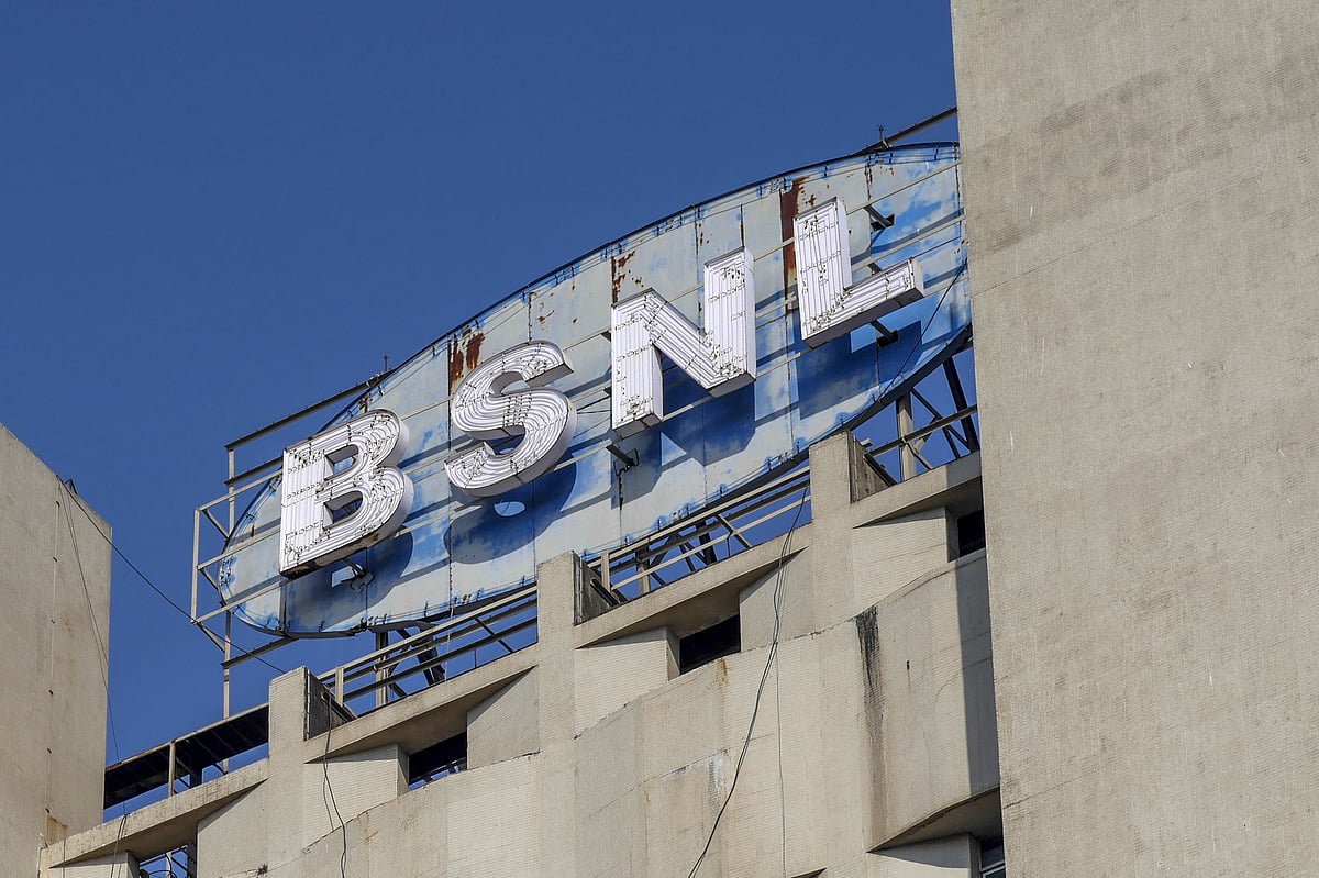 Signage for Bharat Sanchar Nigam Ltd. (BSNL) is displayed atop the company’s head office in the Churchgate area of Mumbai. Photographer: Dhiraj Singh/Bloomberg