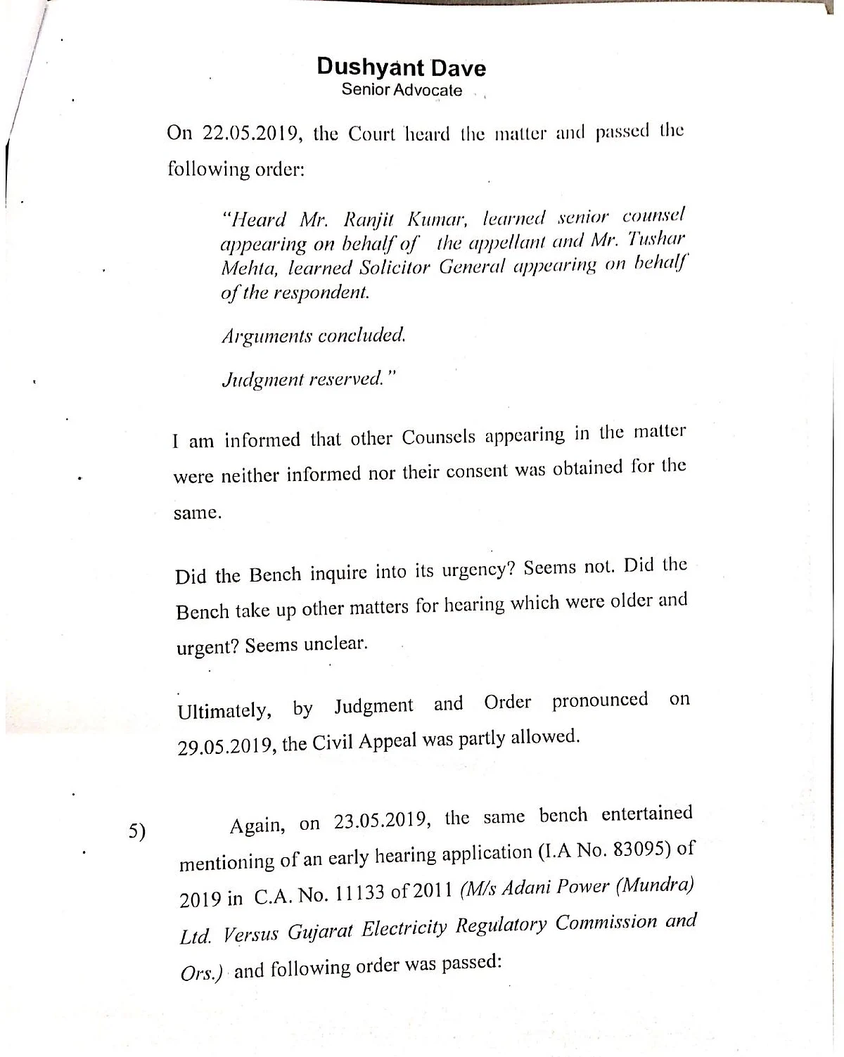 Dushyant Dave Alleges Procedural Violations In Hearing Adani Group Cases In Letter To Supreme Court Chief Justice Gogoi