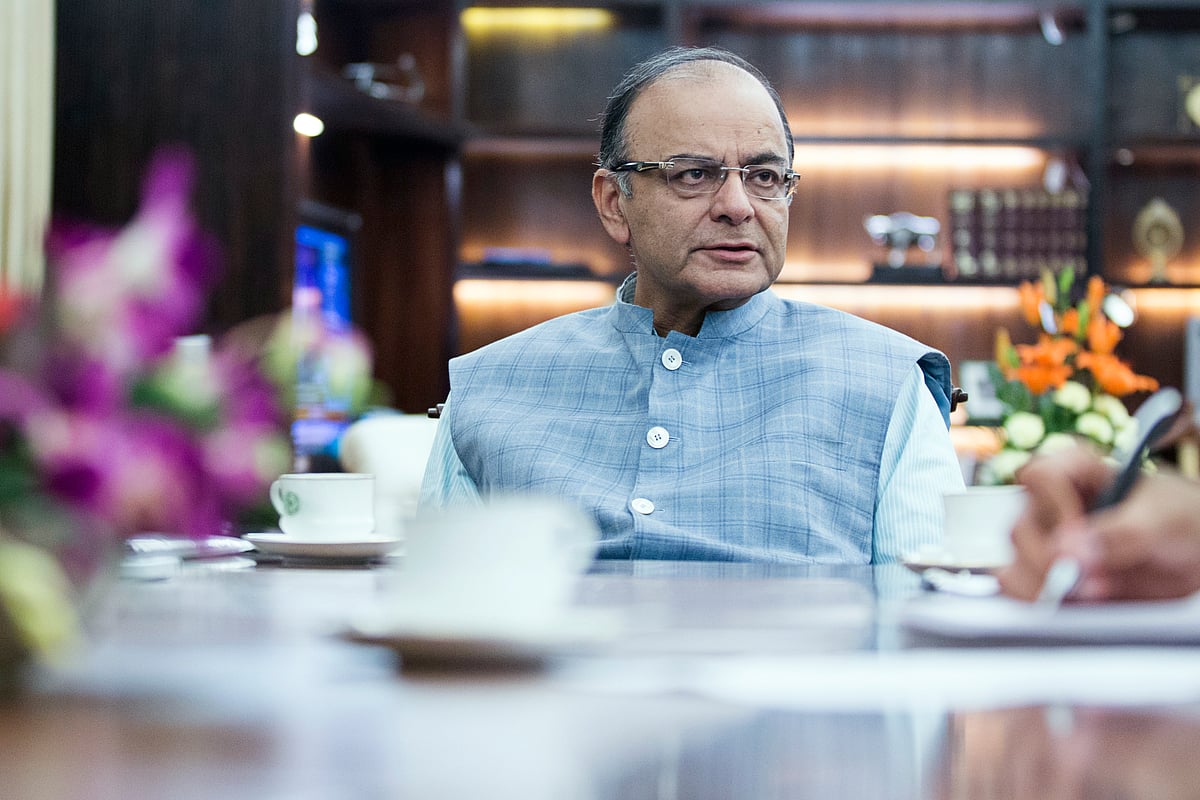 Arun Jaitley, then finance minister, speaks during an interview, in New Delhi, on Nov. 2, 2015. (Photographer: Prashanth Vishwanathan/Bloomberg)