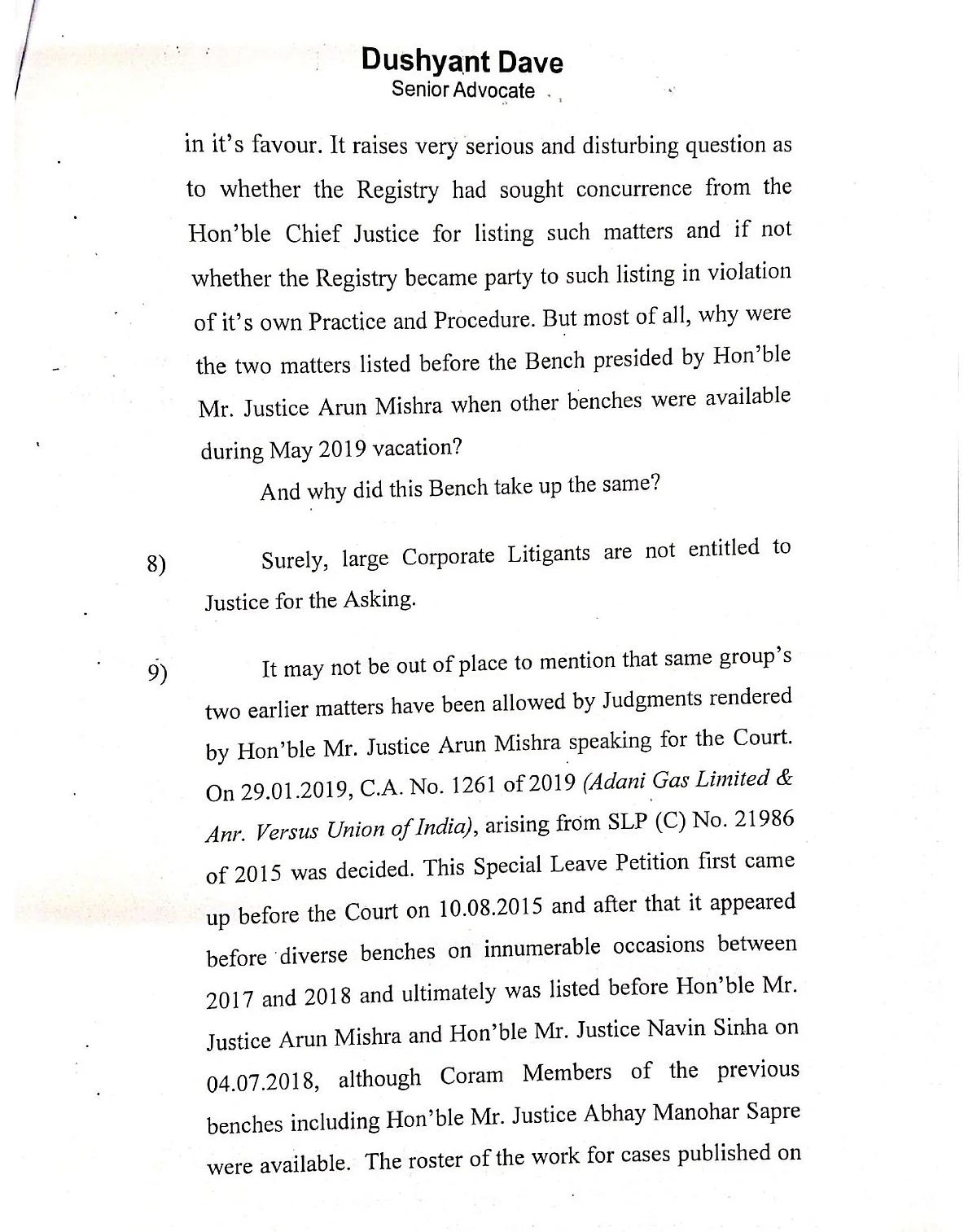 Dushyant Dave Alleges Procedural Violations In Hearing Adani Group Cases In Letter To Supreme Court Chief Justice Gogoi