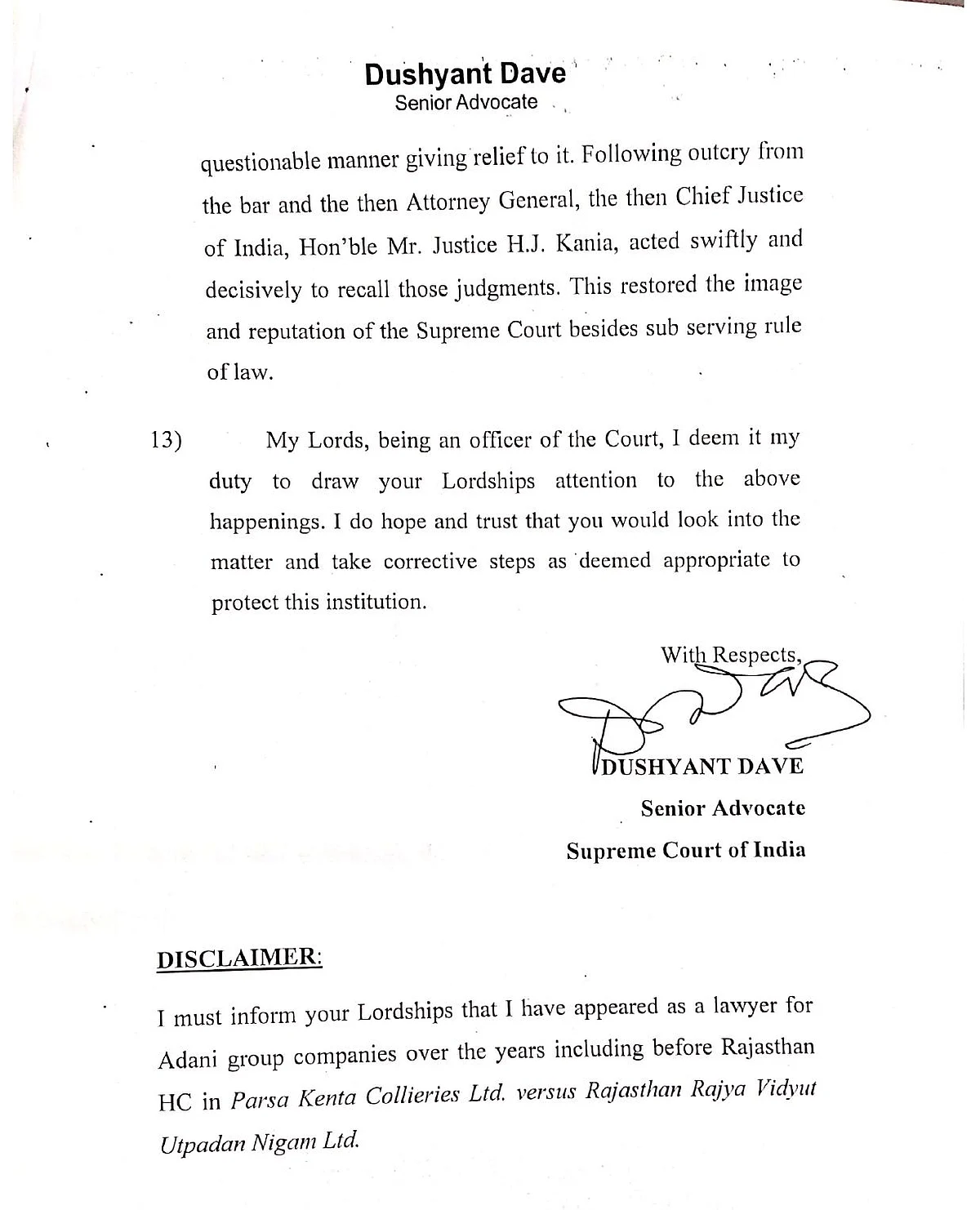 Dushyant Dave Alleges Procedural Violations In Hearing Adani Group Cases In Letter To Supreme Court Chief Justice Gogoi