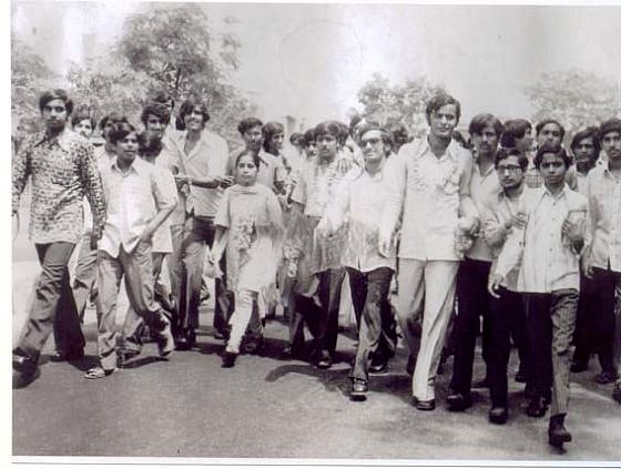 Arun Jaitley, third from right, elected President of the Delhi University Students Union, in 1974. (Photograph: Arun Jaitley’s website)