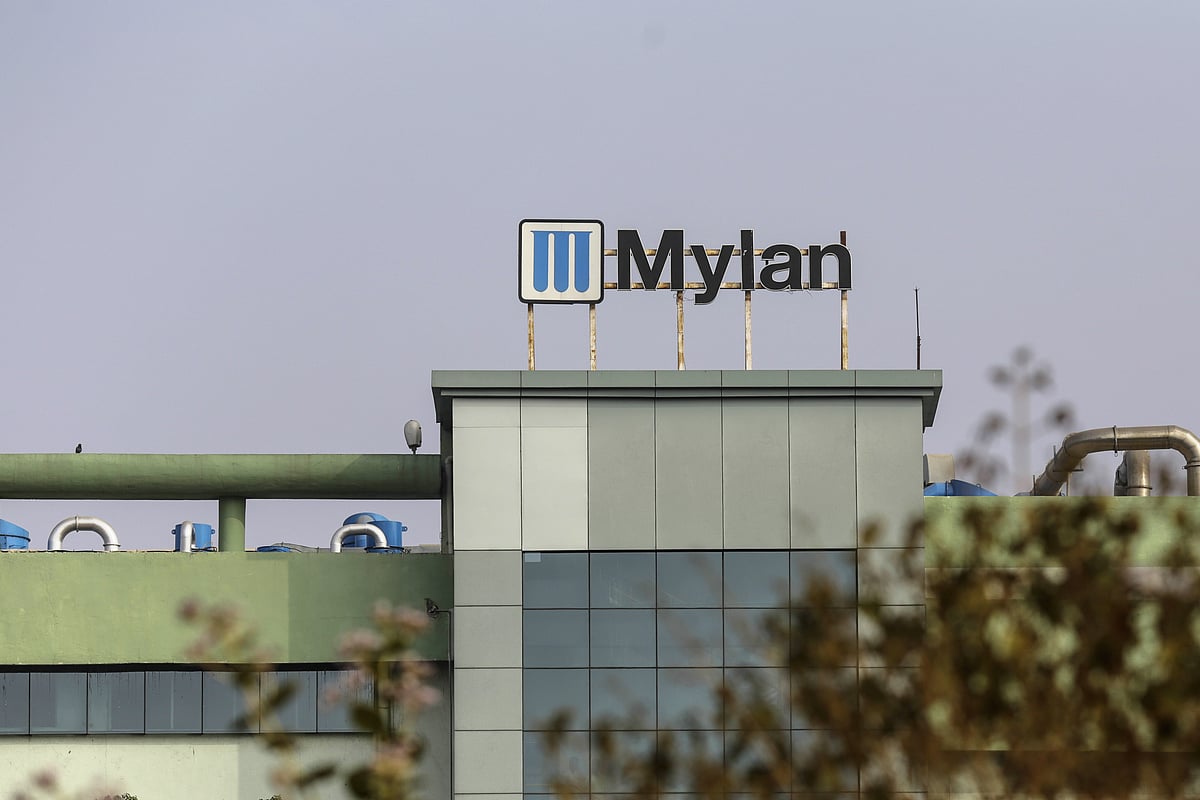 Signage for Mylan N.V. is displayed at the company’s factory in the Maharashtra Industrial Development Corporation area in Nashik, Maharshtra, India. (Photographer: Dhiraj Singh/Bloomberg)