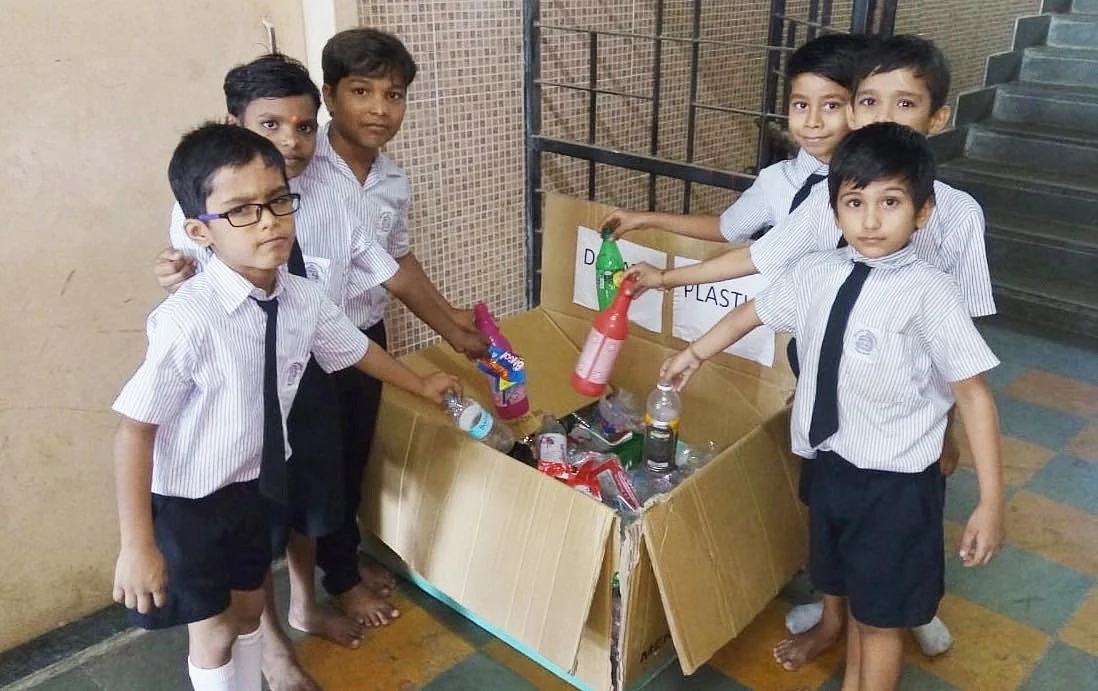 Children from a school in south Mumbai kept boxes across the week collecting plastic waste. (Photograph: Shishir Joshi)